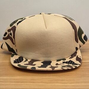 Vintage T.I. Duck Camo Snapback Hat Mens Tan Brown Green Adjustable Cap
